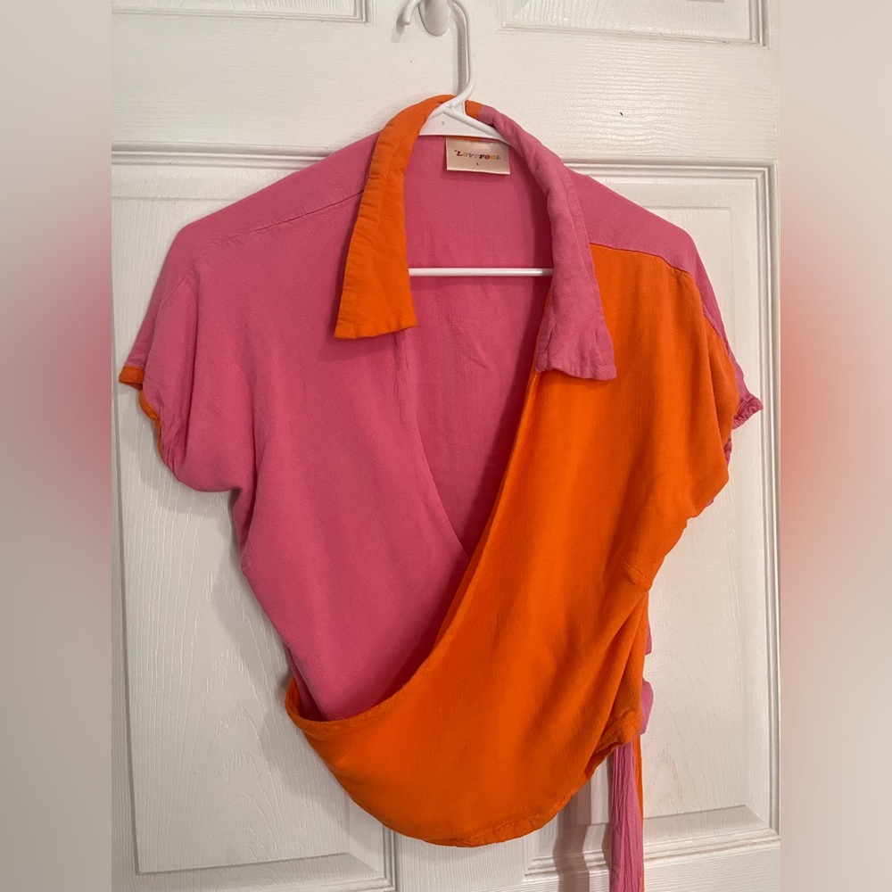 Lovefool Bowler Wrap Top Pink and Orange Size Large